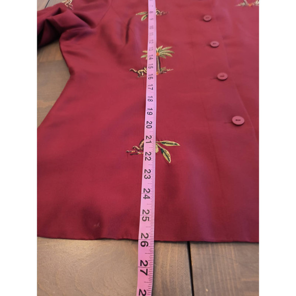 Silk Land Silk Blouse Women's 16 Red Button Down Embroidered Beaded Long Sleeve - Picture 12 of 13